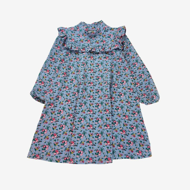 Blue floral high neck frill long sleeve dress