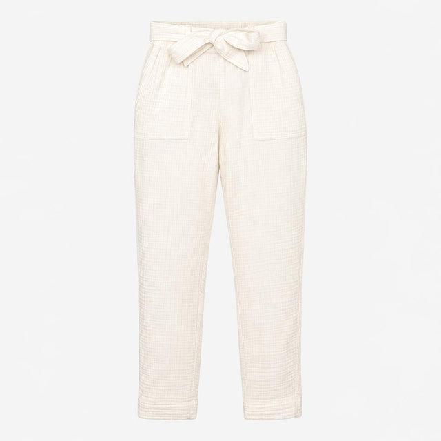 White Trousers Double Gauze Cotton Ankle Length Be