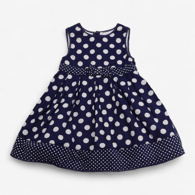 Dress Sleeveless Woven navy with White Polkadots