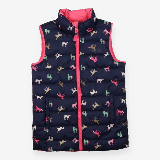 Gilet Reversible Pink and Pony Print