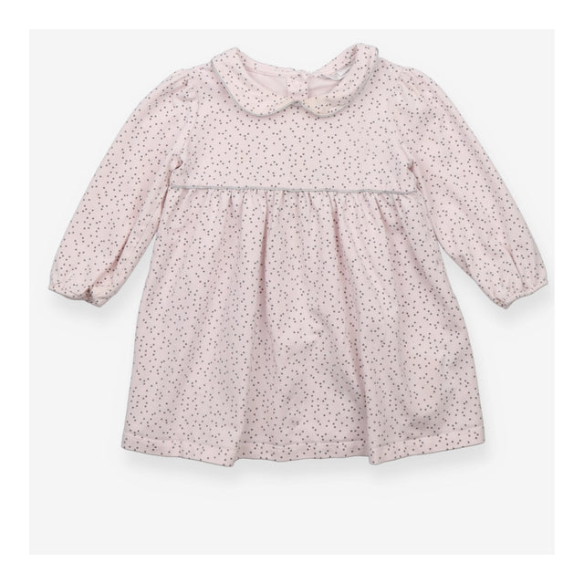 Dress LS pink small stars silver edging