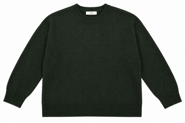 Jumper Khaki Wool Blend Ribbed Trim Crew Neck