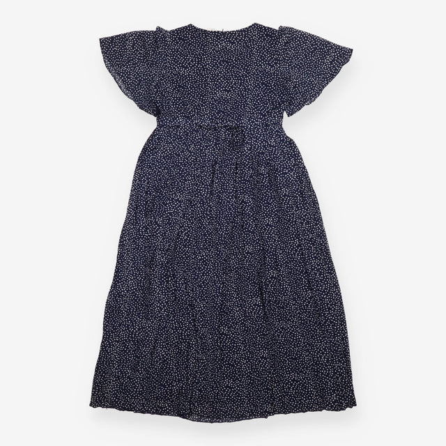 Nursing Dress Navy White Spot Floaty Sleeve Midi