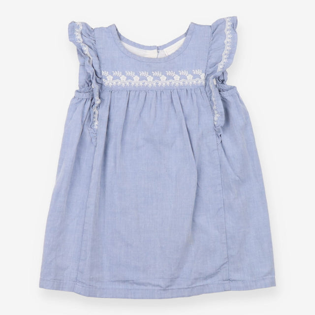 Dress Chambray Blue with White Floral Applique