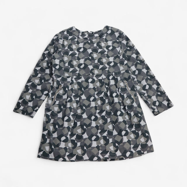 Dress Woven Grey Geo Print