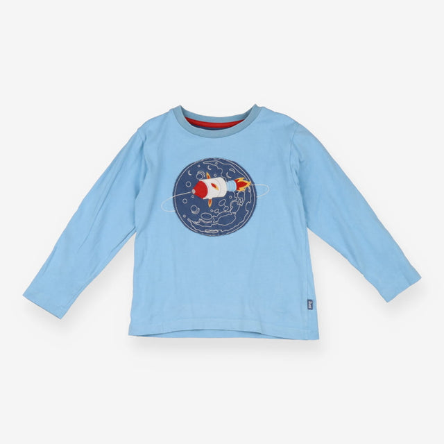 T-shirt blue rocket orbiting