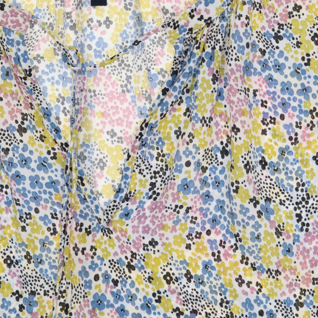 Yellow Pink Ditsy Floral V Neck Sleeveless Blouse
