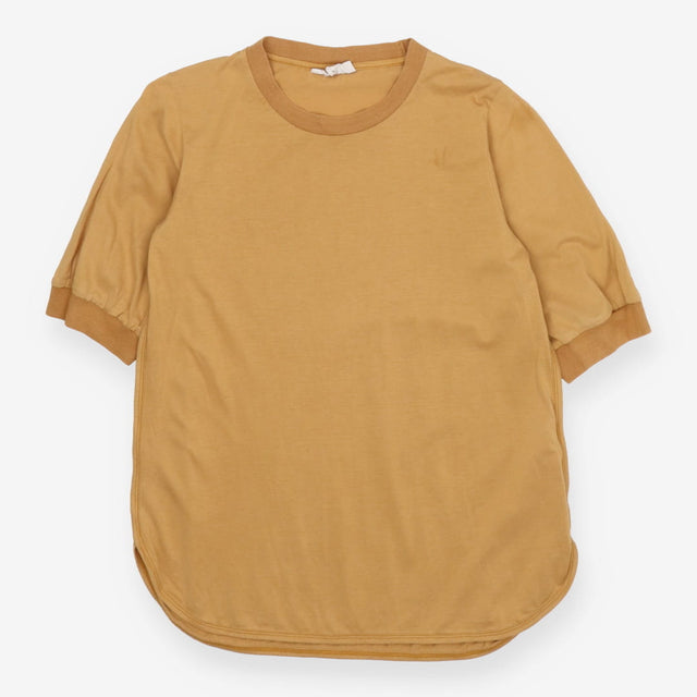Dijon Yellow Cotton Crew Neck Top Elbow Sleeves