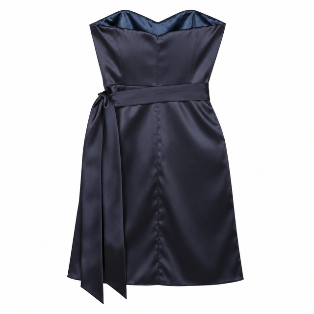 Navy Satin Draped Strappy Bridesmaid Dress