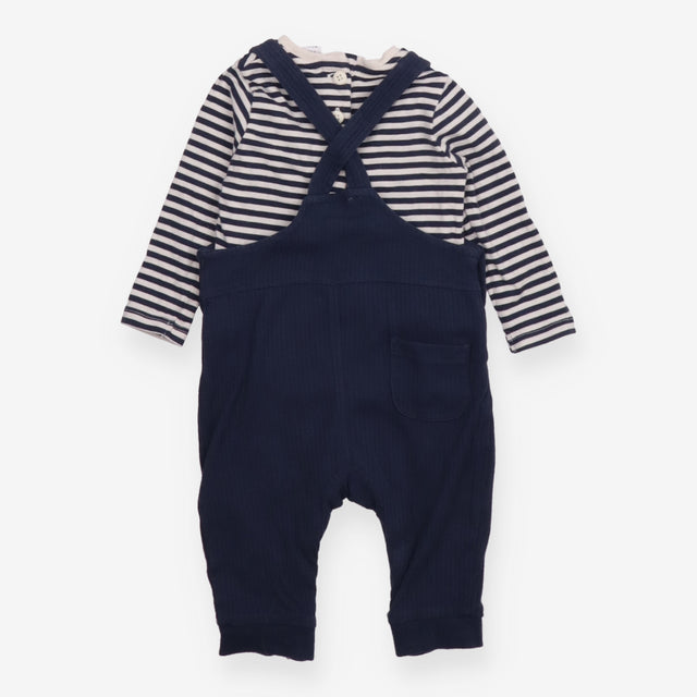Dungarees navy blue rib festive heads LS stripe te