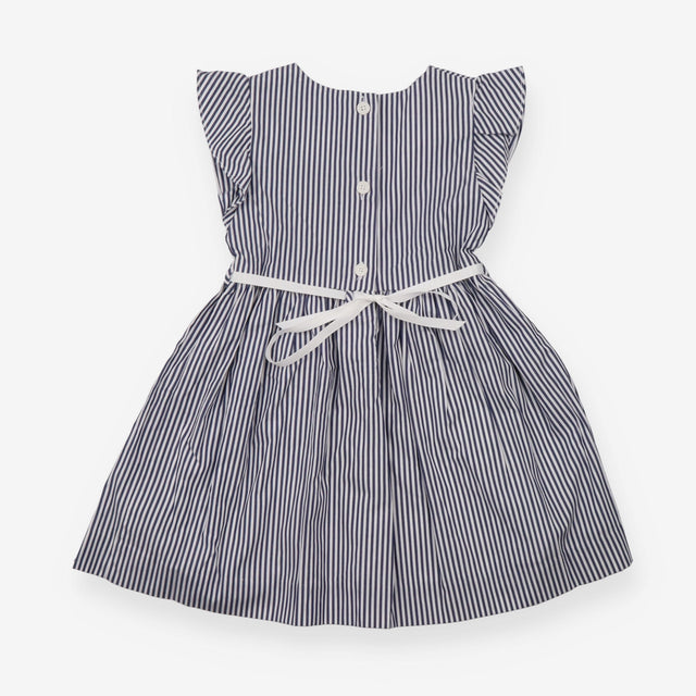 White and Blue Striped Dress with Rose Belt