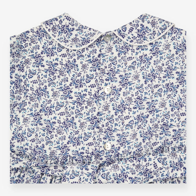 Smocked Long Sleeve Blue Floral Print