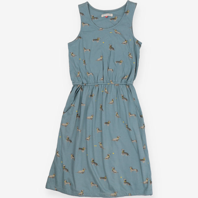Brakeburn Dachshund Dog Print Cotton Midi Dress Sl