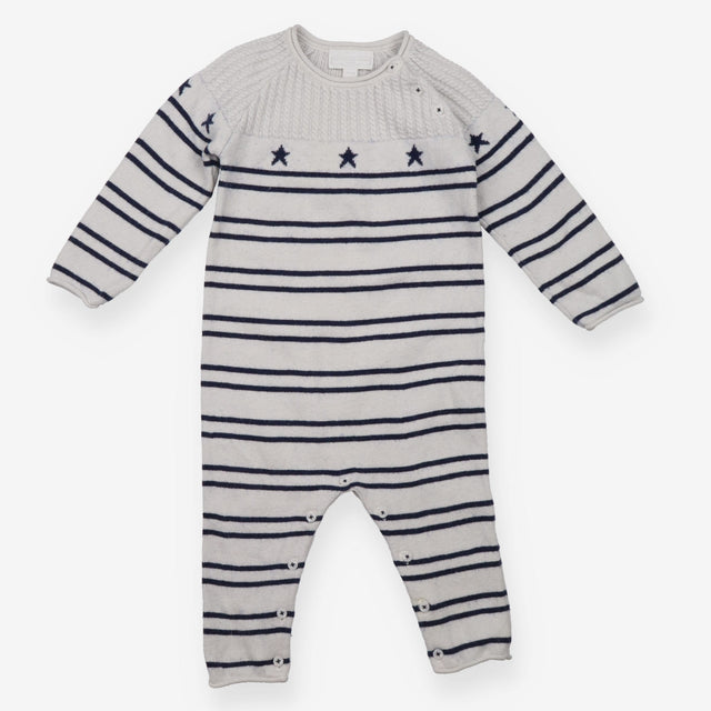 Romper knit white blue stripes and stars