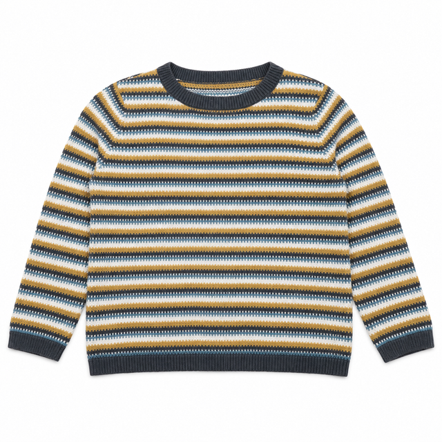 Jumper Textured Stripe Navy Blue Mustard Cream Lon