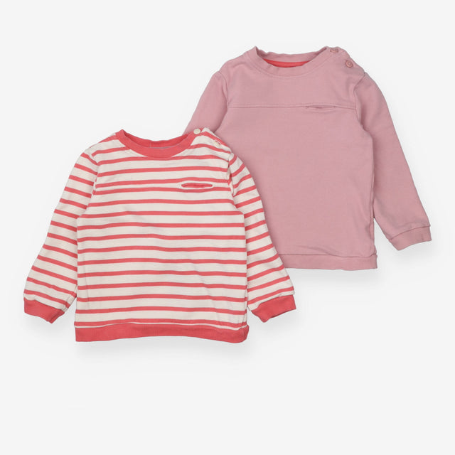 Sweatshirt 2pc pink striped pocket button shoulder