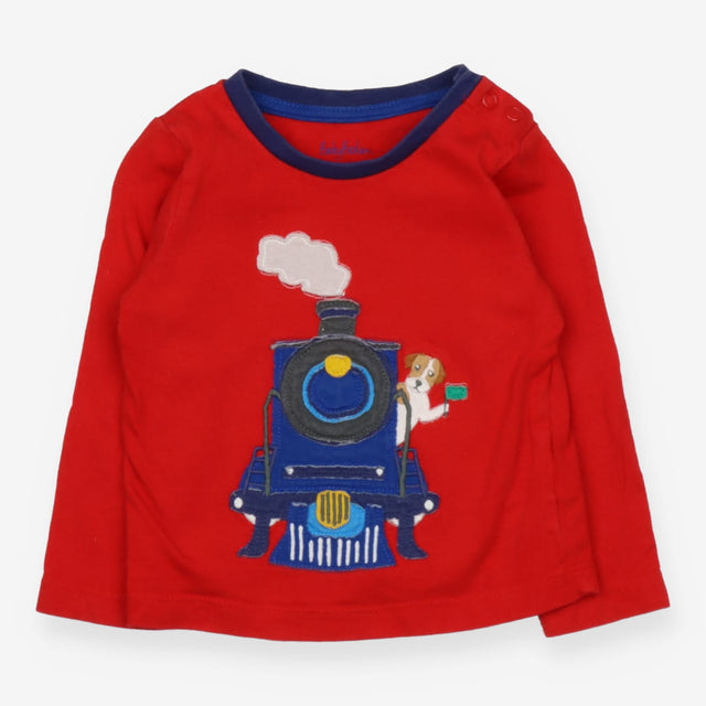 T-shirt Long Sleeve Red Dog Driving a Steam train