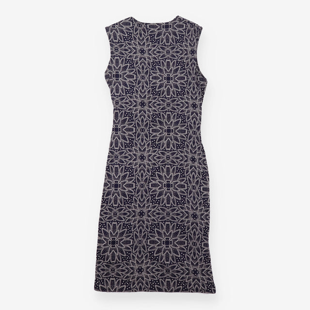 Dress Navy Cream Abstract Print Draped Sleeveless