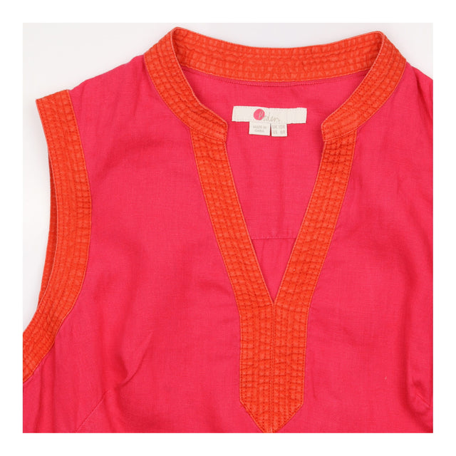 Pink Linen Sleeveless Split Neck Tunic Dress Orang