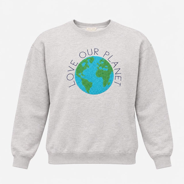 Grey Marl Love Our Planet Globe Appliqué Crew Neck