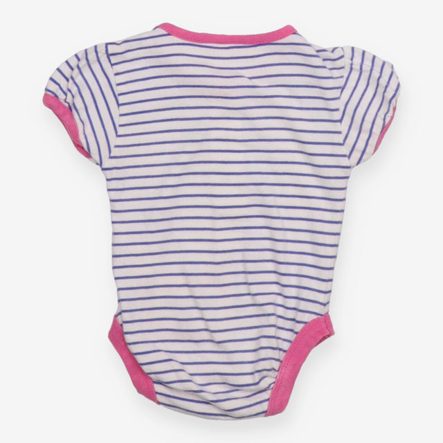 White and Blue Striped Bodysuit with Flower Button