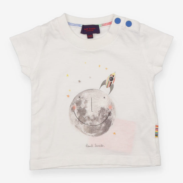 White t-shirt with moon and rocket