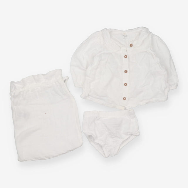Outfit white muslin shirt shorts and bag 3pc
