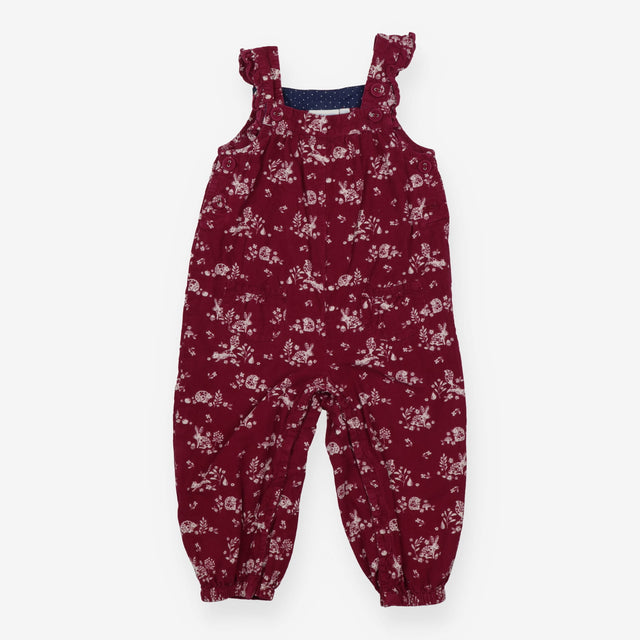 Burgundy cord dungarees woodland animals