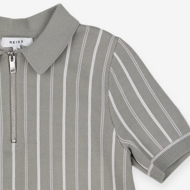 Green Striped Zip Polo Shirt