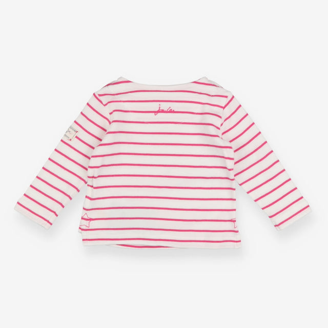 White long sleeved t-shirt with pink stripe