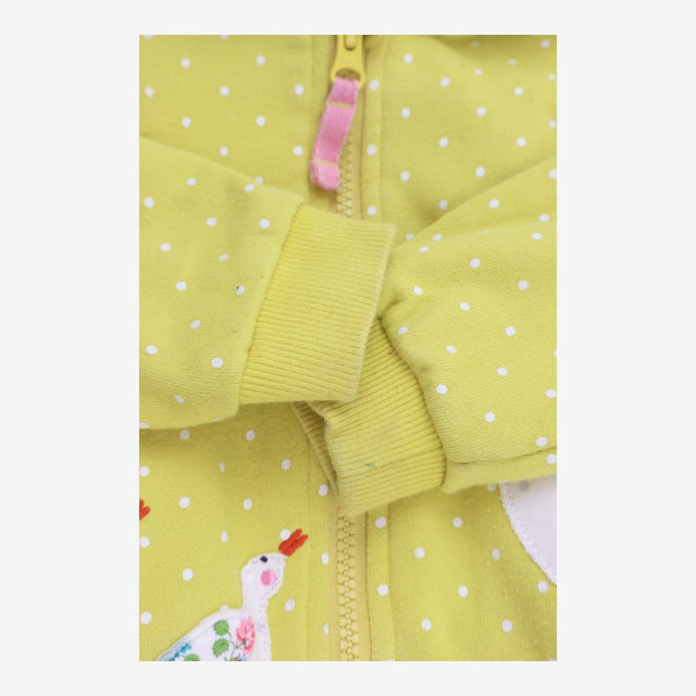 Hoodie zip up fleece lined yellow with white ducks