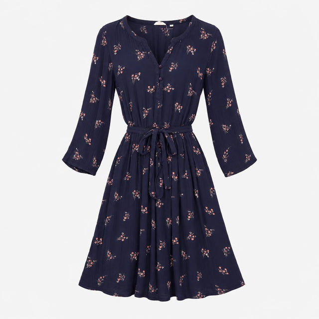 Dress V-Neck Floral Print Navy