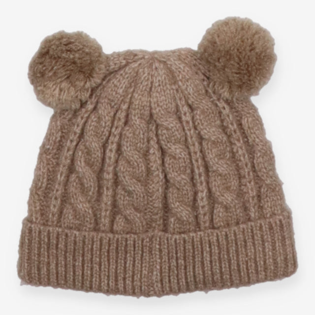 Knit hat beige pom pom
