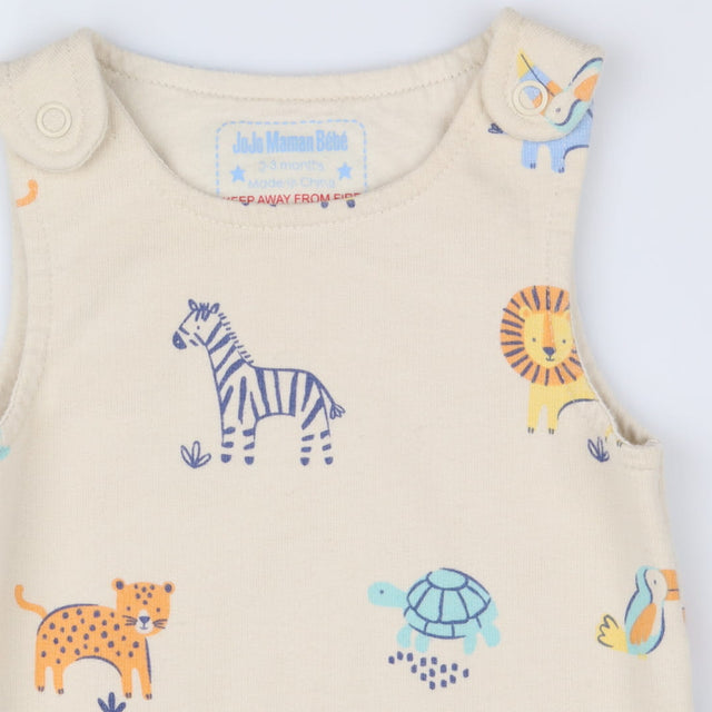 Dungarees jersey cream jungle animals