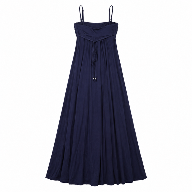 Maxi Dress Navy Blue Embellished Ruched Strappy