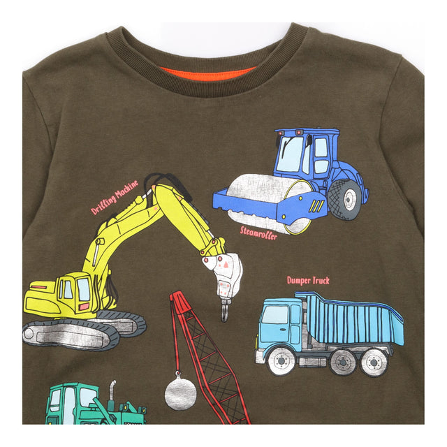 T-shirt Long Sleeve Green Construction Vehicles