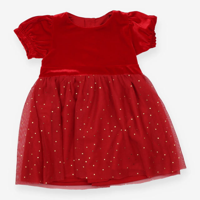 Dress red velour SS spot net skirt