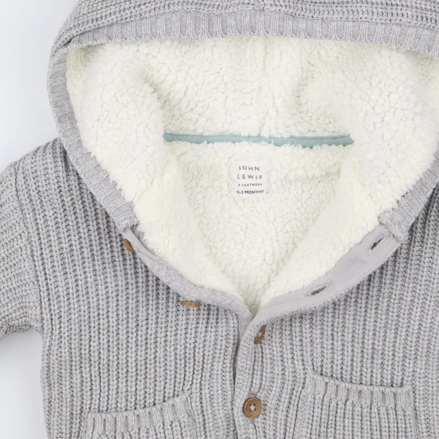 Grey knit cardigan with bobble hood