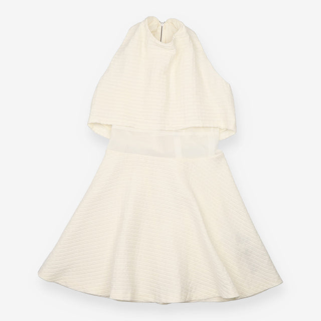 Ivory Micro Pleated Midi Dress Overlay Top Flared