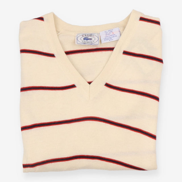 Vintage Izod Lacoste V-Neck Jumper Cream Striped