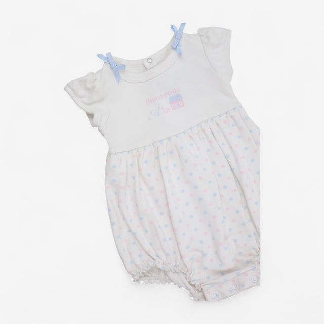Shortie Romper White Blue & Pink Spots