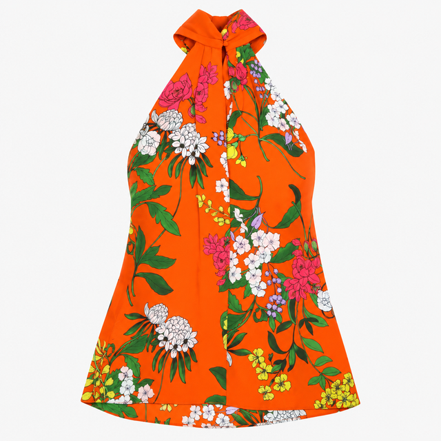 Karen Millen Orange Floral Print Sleeveless Draped