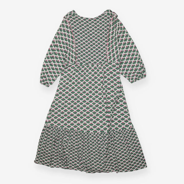 Midi Dress Green Floral print - Vneck wrap style