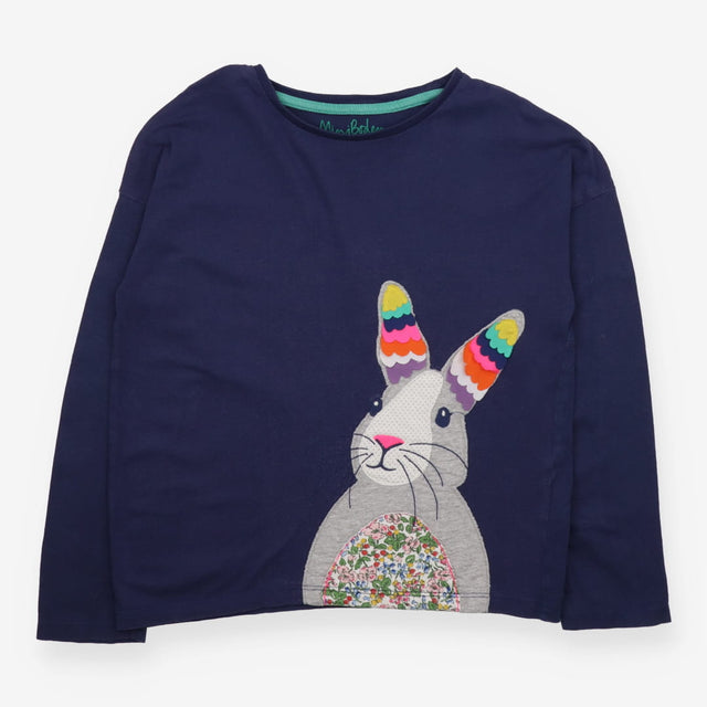 Navy t-shirt with rainbow frill ear rabbit