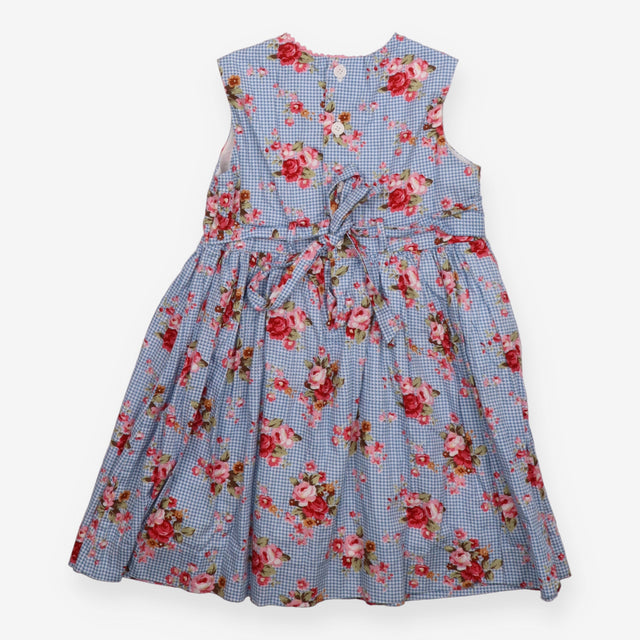 Sleeveless Dress Blue Check and Floral Print