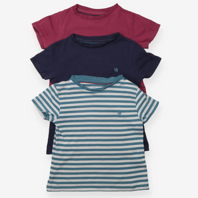 T-shirt short sleeved stripe blue maroon 3pk