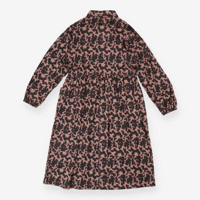 Shirt dress mocha and black absract print