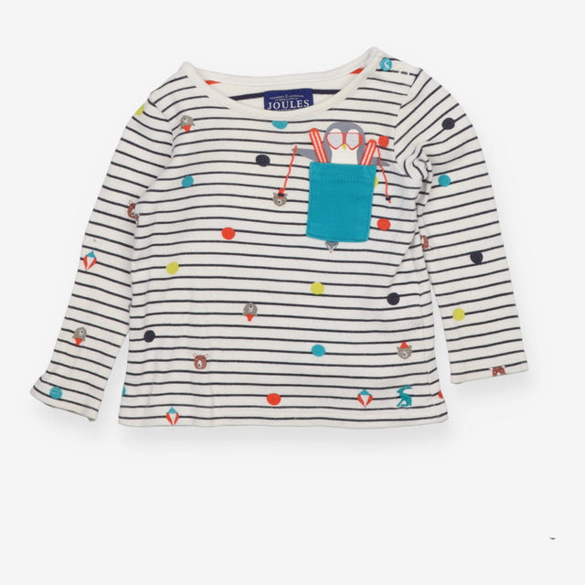 LS striped top with skiing penguin in pocket
