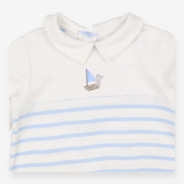 Collared Sleepsuit Blue and White Bear Sailing App