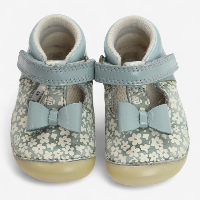 First Shoes Blue and White Floral T-bar